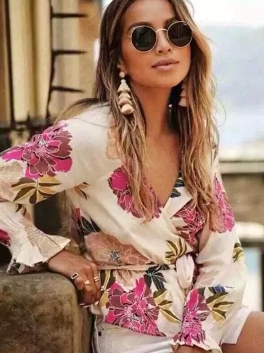 Billabong Bright Floral Top with Pink and Cream